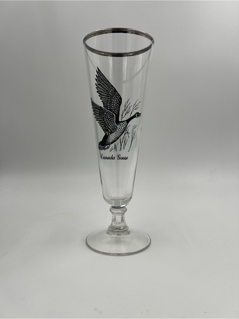 Vintage 1960’s Federal Glass Sportsman Canada Goose Glass Pilsner Silver Rim
